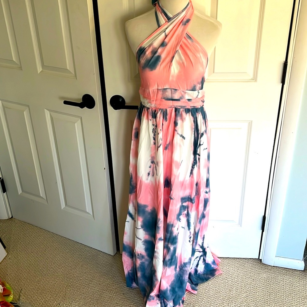 SHEIN size large pink and blue halter dress